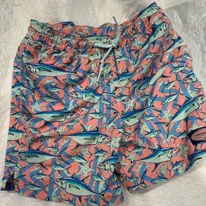 Vineyard Vines Blue and Pink Swim Trunks Retro Pattern